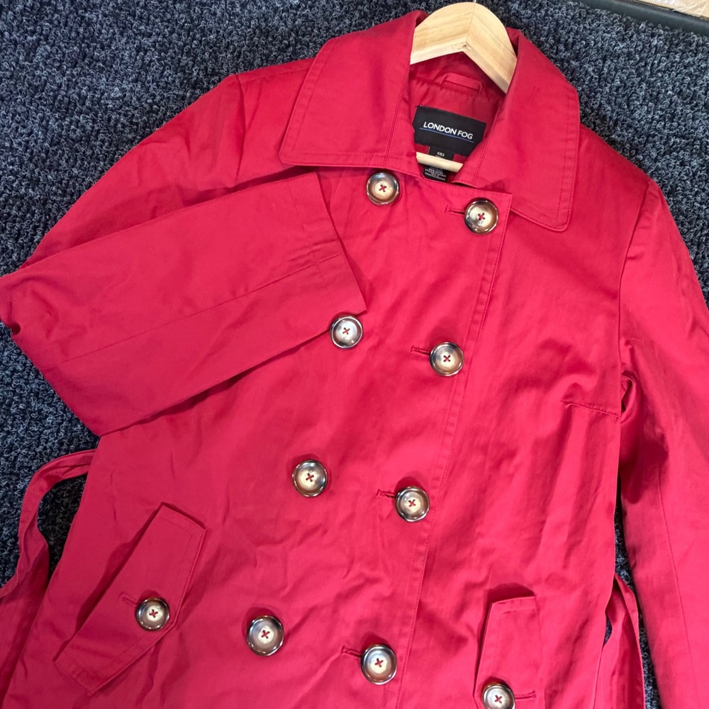 London Fog Womens Red Double Breasted Belted Trench Coat‎ Small 572419SC